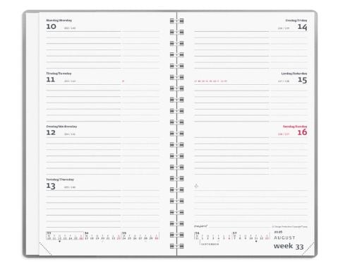 Week Planner International tværformat sølv vinyl 2026