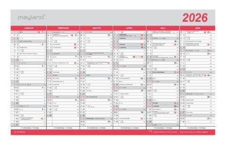 Kontorkalender Stor med flagdage 2026
