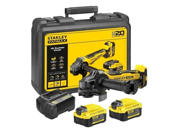 Stanley SFMCG700M2K-QW, 8000 RPM, 12,5 cm, Batteri, 4 Ah, 2 kg, Børsteløs motor