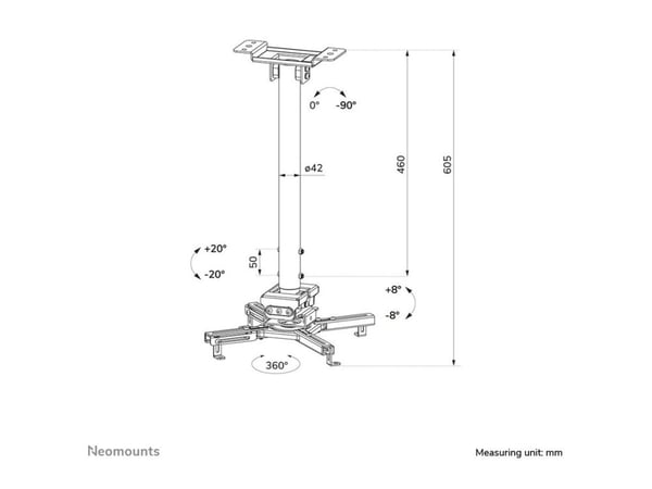 Neomounts CL25-540WH1 - Monteringssett (takmontering) - full bevegelse - for projektor - easy-install, height 60.5 - 90.5 cm - stål - hvit
