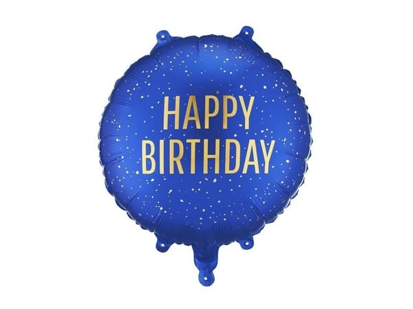 Blå Happy Birthday folieballong