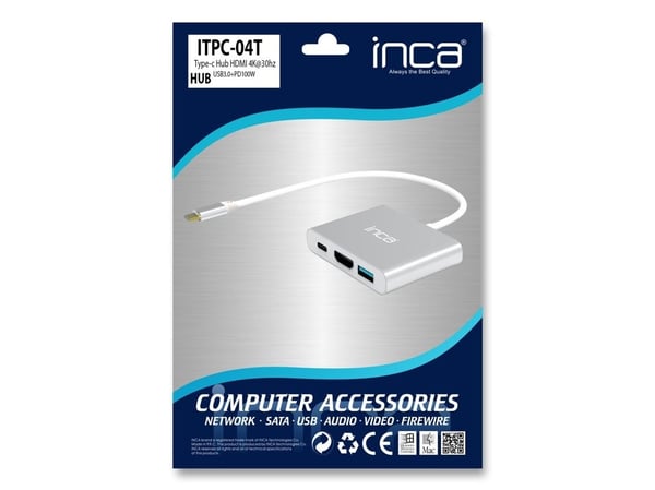 Inca ITPC-04T, USB Type-C, HDMI, Thunderbolt 3, USB 3.2 Gen 1 (3.1 Gen 1) Type-A, 5000 Mbit/s, 30 Hz, 2160p, 3840 x 2160 pikseliä