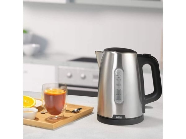 Braun PurShine WK102AI-WK1500BK, 1,7 L, 2200 W, Musta, Ruostumaton teräs, Metalli, Veden tason ilmaisin, Ylikuumenemissuoja