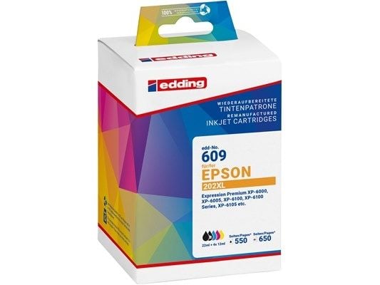 Edding EDD-609, Svart, Cyan, Fiolblå, Gult, 22 ml, 12 ml, 5 stykker, 550 sider, Multipakke Edding EDD-609, Svart, Cyan, Fiolblå, Gult, 22 ml, 12 ml, 5 stykker, 550 sider, Multipakke