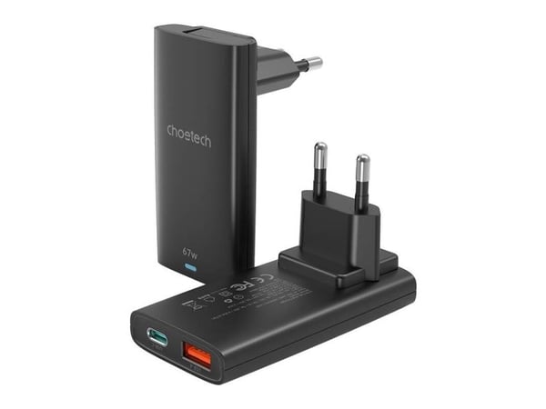 Choetech Mini-lader, reise-nettlader Choetech PD6011 PD65W GaN slim USB-A+C (svart)