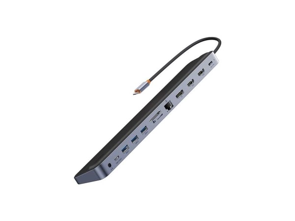 Keskitin 12in1 Baseus EliteJoy Gen2-sarjan USB-C - 2xHDMI+ 3xUSB 3.0+ PD+ DP+ SD/TF+ RJ45+Type-C+ 3.5mm (tummanharmaa)