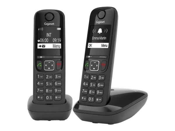 Gigaset AS690 Duo - Trådløs telefon med anrops-ID - ECO DECT\GAP - svart + ekstra håndsett