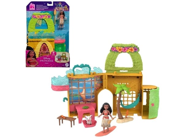 Disney Princess Vaiana Storytime Stackers-dockhus med liten docka, djurkompis och 9 tillbehör, 3 År, Flicka, 440 mm, 350 g, Multifärg
