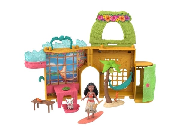 Disney Princess Vaiana Storytime Stackers-dukkehus med liten dukke, dyrevenn og 9 tilbehør, 3 år, Jente, 440 mm, 350 g, Flerfarget