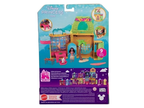 Disney Princess Vaiana Storytime Stackers-dukkehus med liten dukke, dyrevenn og 9 tilbehør, 3 år, Jente, 440 mm, 350 g, Flerfarget
