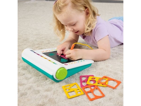 Fisher-Price Learn & Doodle Desk, Mess-Free Writing & Drawing-tegnetavle med LCD-skjerm for barn, 3 år, Batterier kreves, LR44, Plast, Flerfarget