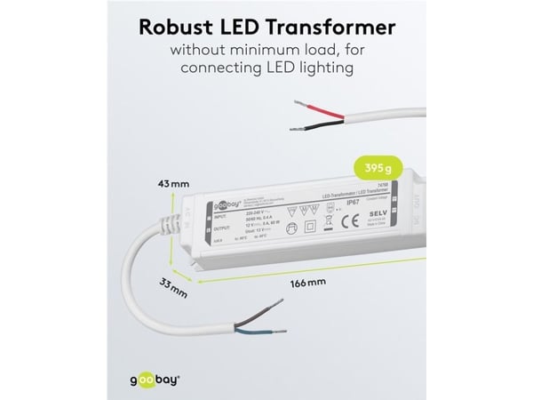 Goobay 74768, Elektronisk lystransformator, Hvit, IP67, -20 - 45 °C, 60 W, 220 - 240 V