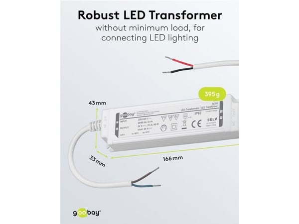 Goobay 74769, Elektronisk lystransformator, Hvit, IP67, -20 - 45 °C, 60 W, 220 - 240 V