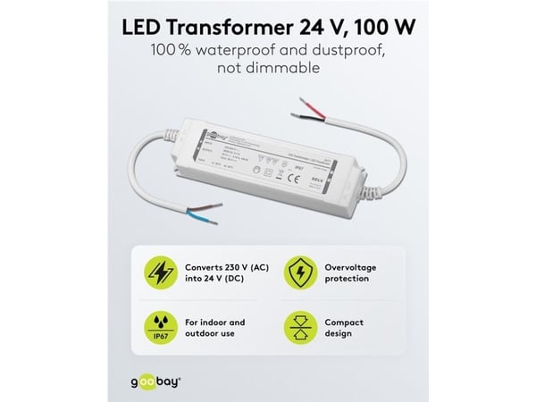 Goobay 74771, Elektronisk lystransformator, Hvit, IP67, -20 - 45 °C, 100 W, 220 - 240 V