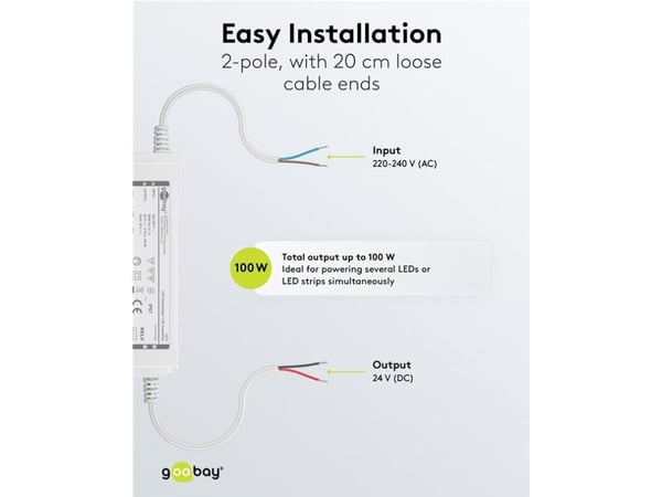 Goobay 74771, Elektronisk lystransformator, Hvit, IP67, -20 - 45 °C, 100 W, 220 - 240 V