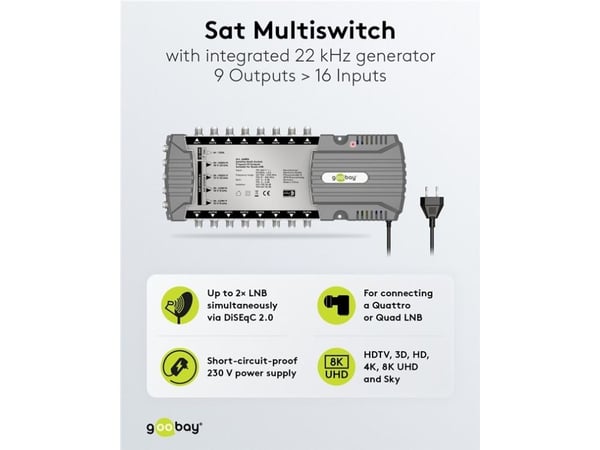 Goobay 64884, 9 innganger, 16 utganger, 950 - 2150 MHz, 47 - 862 MHz, 230 V, 0 - 50 °C