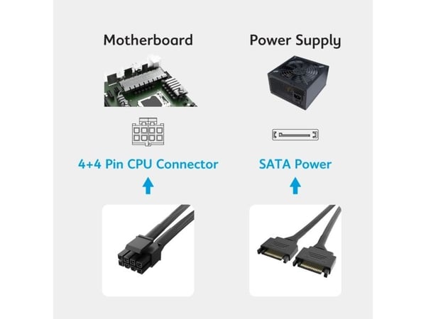 Akasa AK-CBPW33-15, SATA Power, 4+4 Pin CPU connector, 0,15 m, Svart