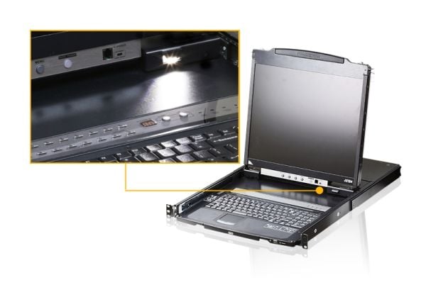 KVM-konsoll ATEN CL5800N, 48 cm LCD-skjerm, VGA, PS/2-USB, periferiutstyrsport, CH