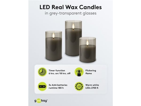 Goobay 77755, Figur, Gjennomsiktig, Grå, Stearinlys, LED, 0,06 W, 6 lm