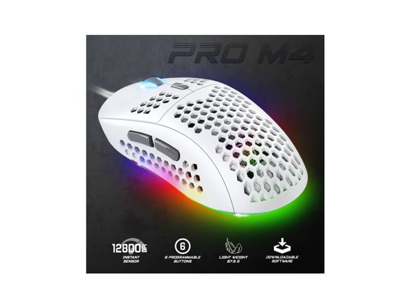 Spirit of Gamer PRO-M4 ARTIC, Oikeakätinen, Optinen, USB A-tyyppi, 12800 DPI, Valkoinen