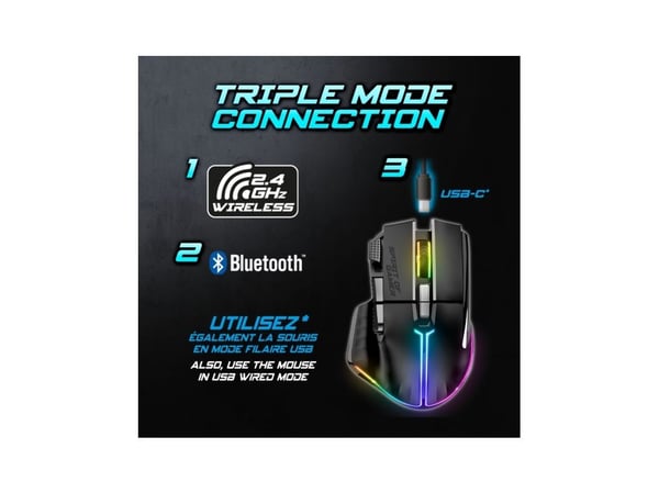 Spirit of Gamer PRO M5 DARK WIRELESS, Oikeakätinen, Optinen, RF Wireless + Bluetooth + USB Type-C, 8000 DPI, musta