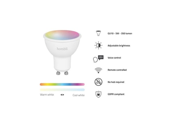 Hombli HBPP-0119, Smartpære, Hvit, GU10, Multi, 2700 K, 6500 K