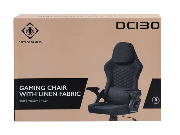 DELTACO GAMING DC130 - Spelstol - ergonomisk - armstöd - linne tyg - svart
