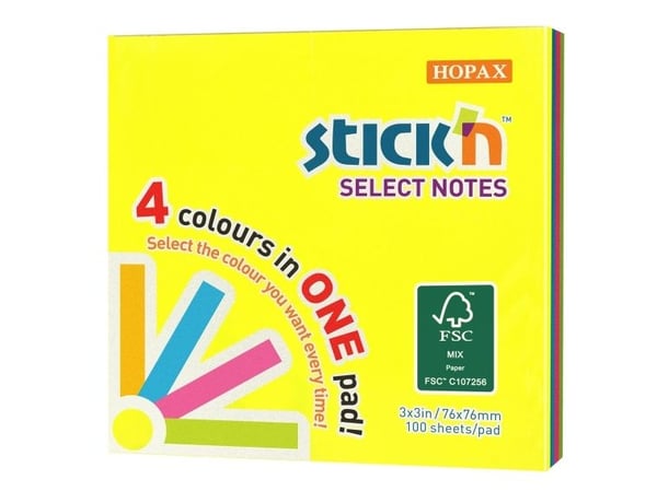 Magic Notesblok 76x76 100 Blad Assorterat Neon - (12 stk.)