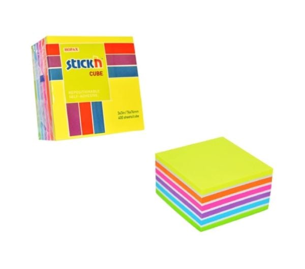 Selvklebende notatlapper kub, mix 7 farger neon og pastell
