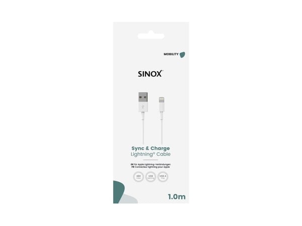 Sinox One - Lightning-kabel - USB hane till Lightning hane - 1 m - vit - upp till 480 Mbps datatöverföringshastighet