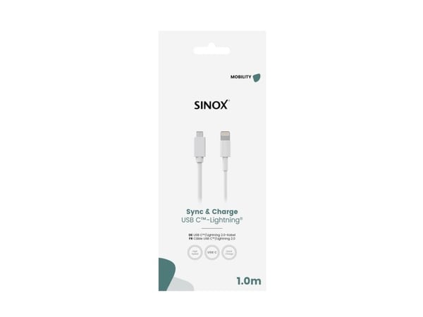 Sinox SOE04651, 1 m, Lightning, USB C, Uros, Uros, Valkoinen