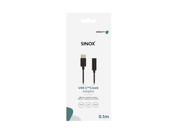 Sinox - USB-C til hodetelefons-jakkadapter - USB-C hann til 3,5 mm telefonjakk hunn - 15 cm - svart