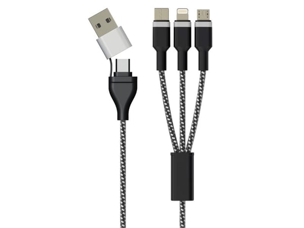 Sinox SHD04960, 1 m, USB C, USB C/Micro-USB B/Lightning, USB 2.0, 0,48 Gbit/s, Svart