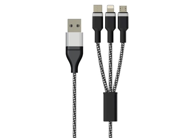 Sinox SHD04960, 1 m, USB C, USB C/Micro-USB B/Lightning, USB 2.0, 0,48 Gbit/s, Svart