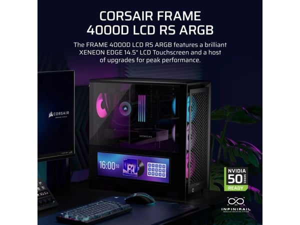 CORSAIR FRAME 4000D LCD RS ARGB - Midi-tårn gaming - utvidet ATX (E-ATX) - sidepanel med vindu (herdet glass) - ingen strømforsyning (ATX) - svart ...