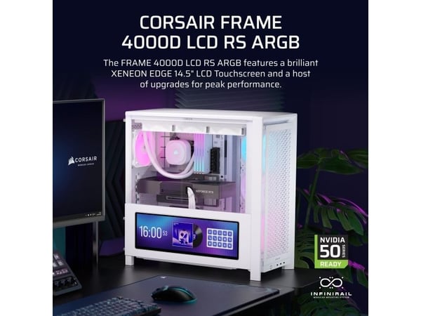 CORSAIR FRAME 4000D LCD RS ARGB - Midi-tårn gaming - utvidet ATX (E-ATX) - sidepanel med vindu (herdet glass) - ingen strømforsyning (ATX) - hvit -...