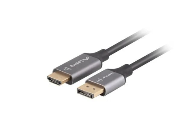 KAAPELI DISPLAYPORT(M) ->HDMI(M) 1M 4K CZARNO-SREBRNY LANBERG