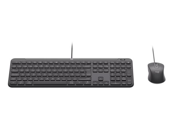 Logitech 920-013347, Langallinen, USB, Näppäimen saksikytkin, QWERTY, Grafiitti, Sisältää hiiren