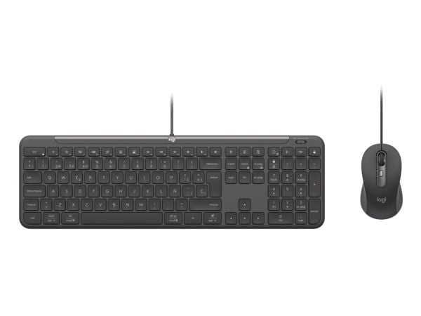 Logitech 920-013349, Langallinen, USB, Näppäimen saksikytkin, QWERTY, Grafiitti, Sisältää hiiren