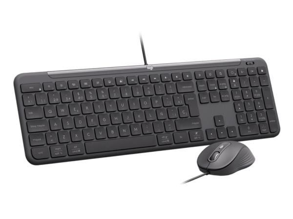 Logitech 920-013349, Langallinen, USB, Näppäimen saksikytkin, QWERTY, Grafiitti, Sisältää hiiren