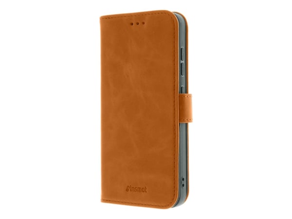 Insmat Premium - Lommebok for mobiltelefon - lær, kartong+papir+aluminiumsfolie, termoplast-polyuretan (TPU), bomullssting - brun - for Samsung Gal...