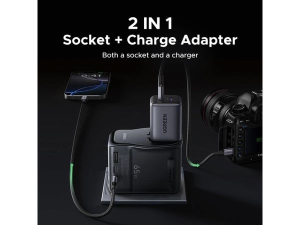 Ugreen - Strømadapter - 65 watt - 10 A - 4 utgangskontakter (2 x USB-C, USB, AC-kontakt)