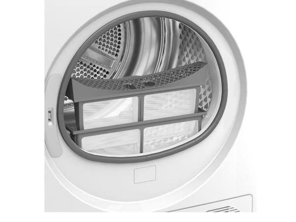 Beko BM3T40230W, Frittstående, Frontmatet, Varme pumpe, Hvit, Rotasjon, Berøringskontroll, Bakre