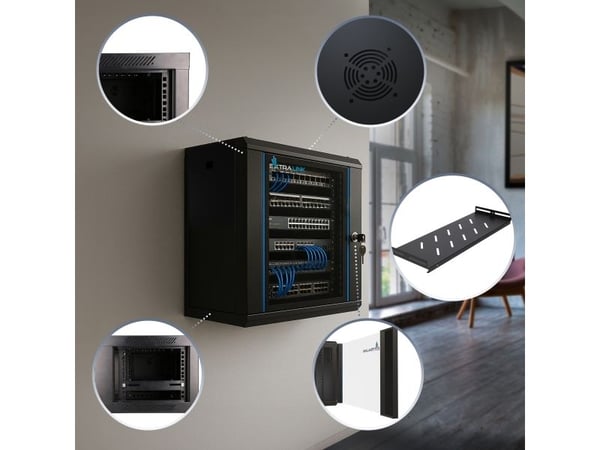 Extralink LITE 9U 530X400 WALL-MOUNTED RACKMOUNT CABINET BLACK, Seinään asennettava laitekehikko, 9U