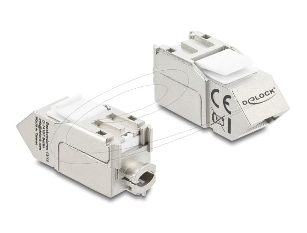 Delock Keystone-modul RJ45 hunn til LSA Cat.6A 45° vinklet hunn skjermet 90° kabelføring verktøyfri metall