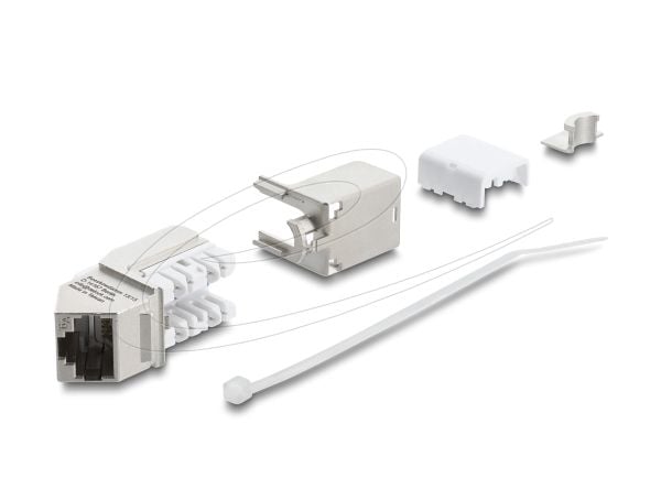 Delock Keystone-modul RJ45 hunn til LSA Cat.6A 45° vinklet hunn skjermet 90° kabelføring verktøyfri metall