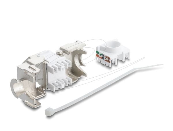 Delock Keystone-modul RJ45 hunn til LSA Cat.6A 45° vinklet hunn skjermet 180° kabelføring verktøyfri metall