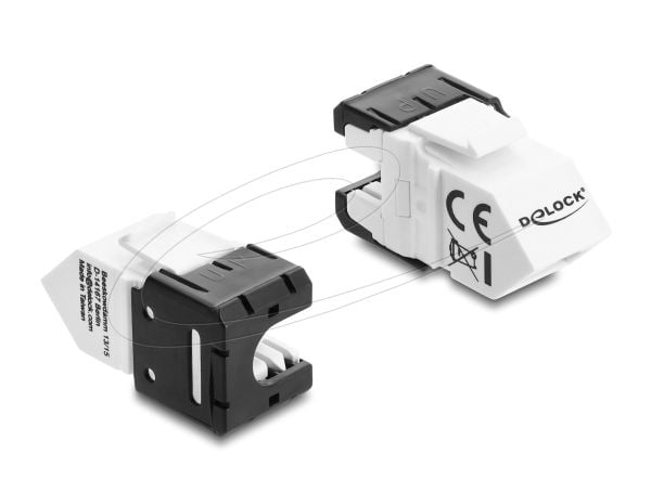 Delock Keystone-modul RJ45-kontakt til LSA Cat.6A 45° vinklet kontakt uskjermet 180° kabelføring uten verktøy svart