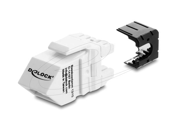 Delock Keystone-modul RJ45-kontakt til LSA Cat.6A 45° vinklet kontakt uskjermet 180° kabelføring uten verktøy svart