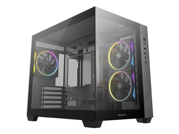 DeepCool CG330 3F - Micro-ATX - micro ATX - sidepanel med vindu (herdet glass) - ingen strømforsyning (ATX / SFX / SFX-L) - svart - USB/lyd